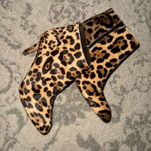 Women’s J. Crew leopard print, leather calf hair booties. Size 7 1/2